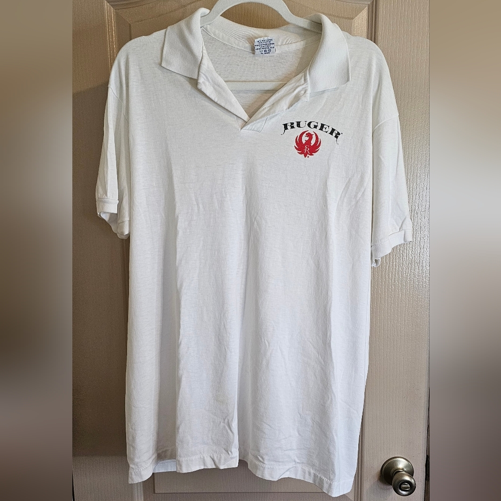 Vintage Ruger Single Stitch Collared T Shirt W/ Quarter Button Up XL Made In USA